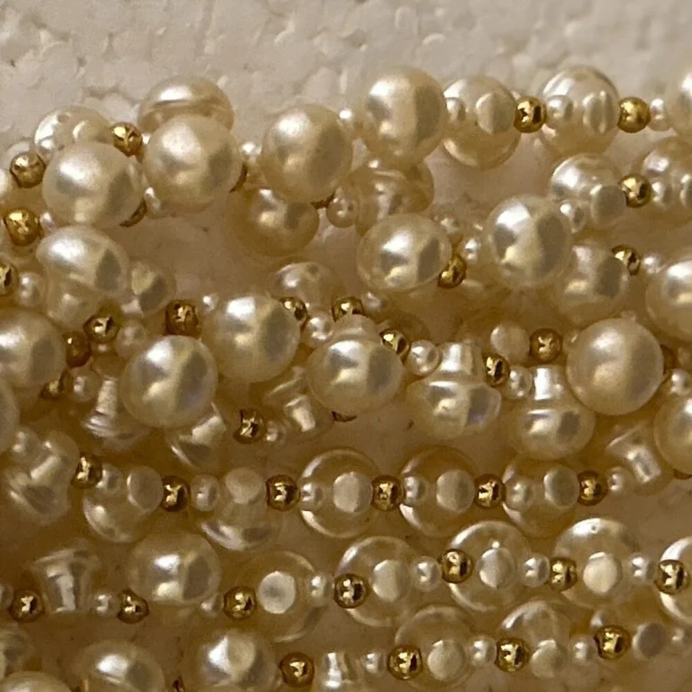 Pearl & Gold Beads 6-strand Necklace Chic Wardrobe Staple Timeless Dressy Paris
